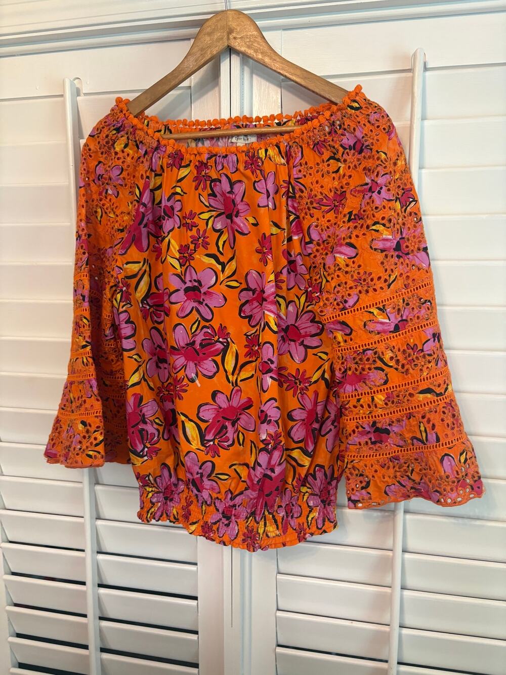 Tyler Boe Orange Floral Crocher Detail Top Size Small